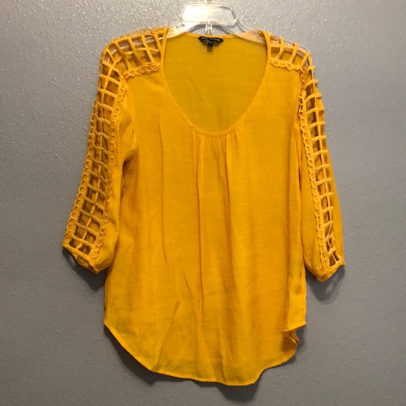 Unique Spectrum Tops - Unique Spectrum blouse Women's large L yellow 3/4 sleeve shirt top rayon poly